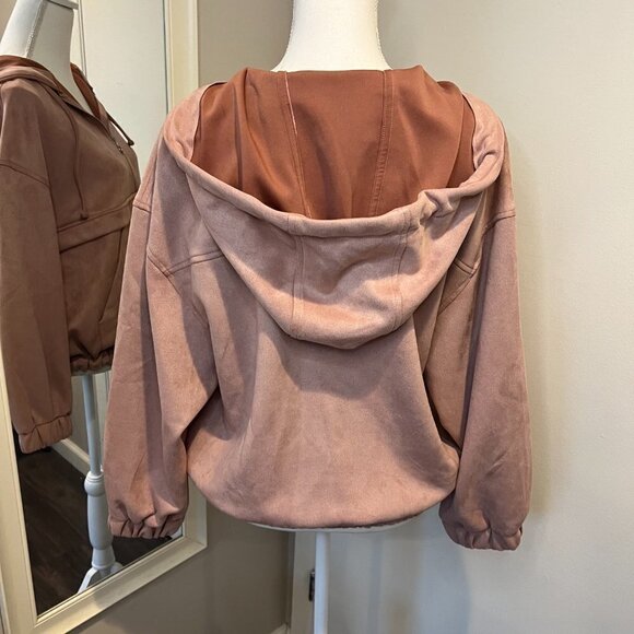 Zara Pink Vegan Suede Half Zipper Soft Sweatshirt Hoodie, Size XS - Picture 11 of 16